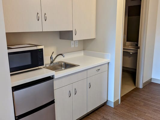 Interior view of a kitchenette in a resident room