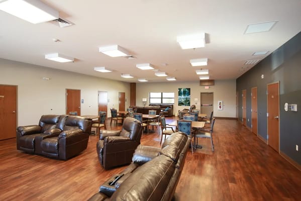Bright and welcoming common area with seating