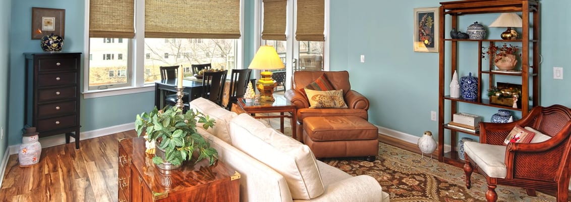 Bright and cozy interior living space with furniture