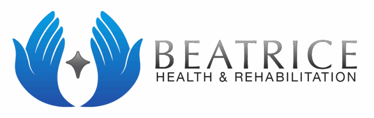 Company logo with blue hands and text