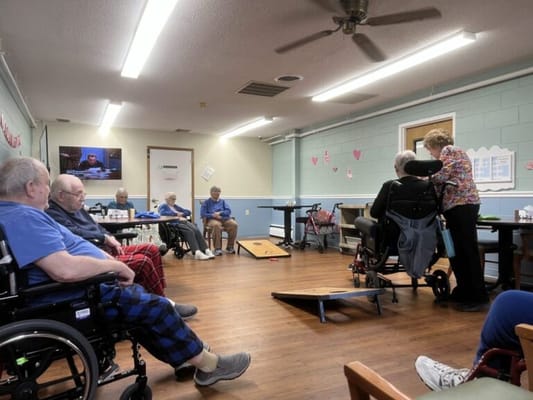 Residents participating in an indoor activity session