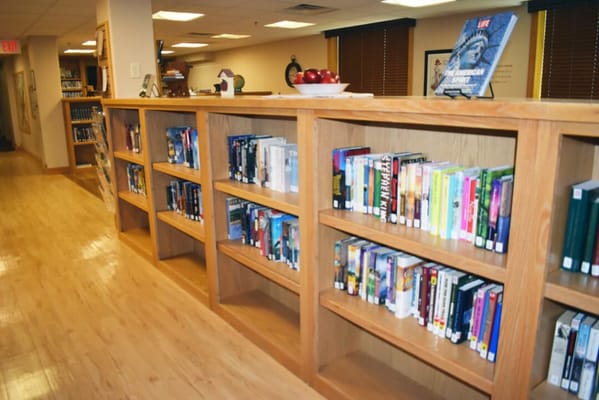 Interior view of a library with bookshelves