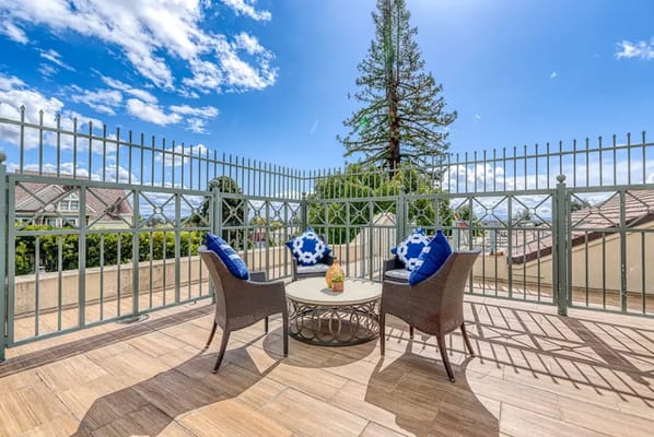 Outdoor seating area with chairs and a table