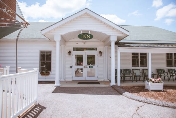 Exterior view of a senior living facility entrance