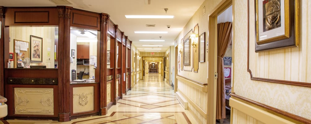 Interior view of a senior living facility hallway