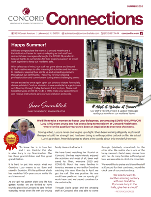 Newsletter featuring staff and resident acknowledgment