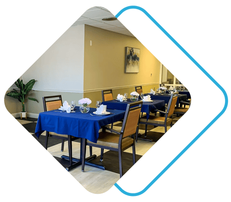 Dining area set up for a meal service