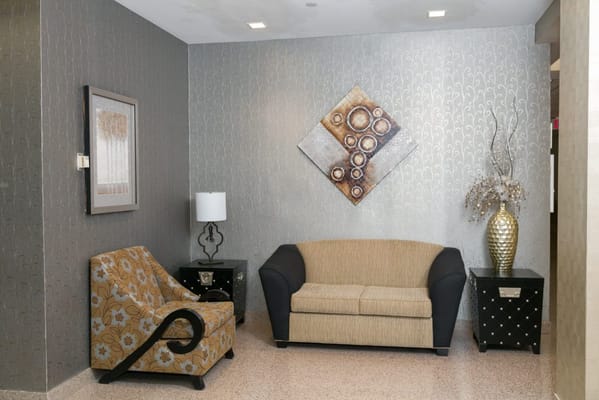 Cozy seating area in a modern lobby