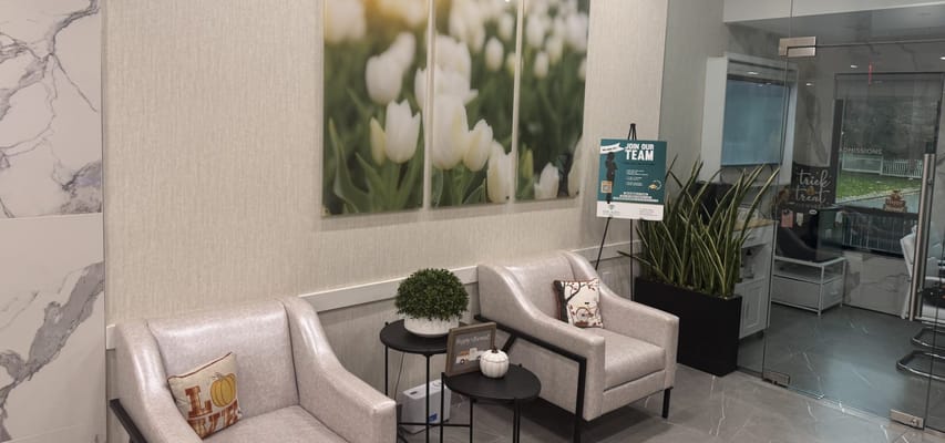 Contemporary lobby area with seating and plants