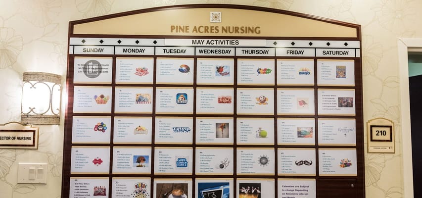 Activity calendar for May at Pine Acres Nursing