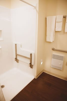 Accessible shower area with grab bars