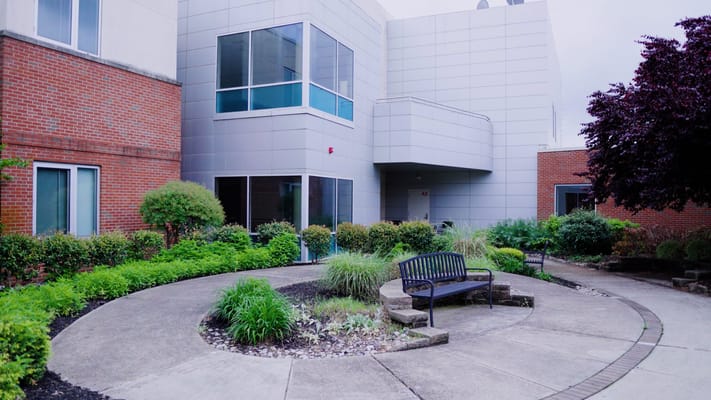 Outdoor seating area in a senior living facility
