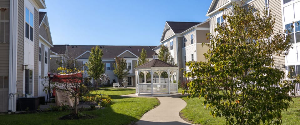 Beautiful courtyard with gazebo and greenery