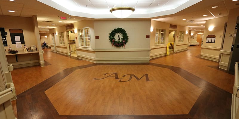 Interior view of a corridor in a senior living facility
