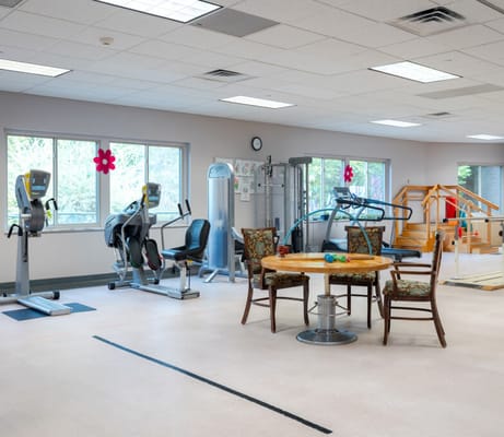 Interior of a therapy room with exercise equipment