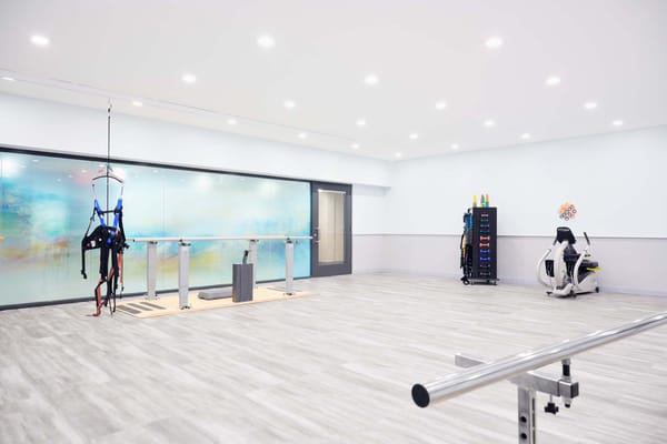 Bright interior space for physical therapy with equipment