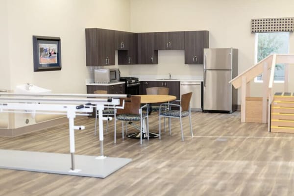 Bright interior of a kitchen and dining area