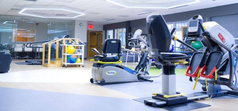 Rehabilitation gym with exercise equipment