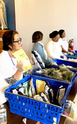 Residents participating in a food distribution activity