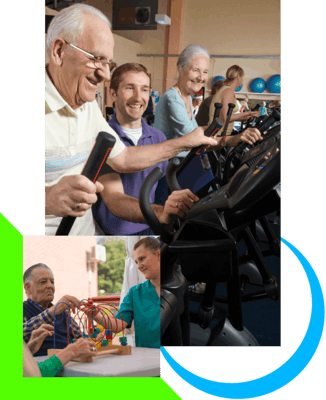 Seniors participating in group exercise and activities