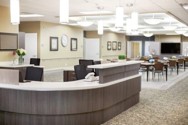 Bright, welcoming common area with modern seating