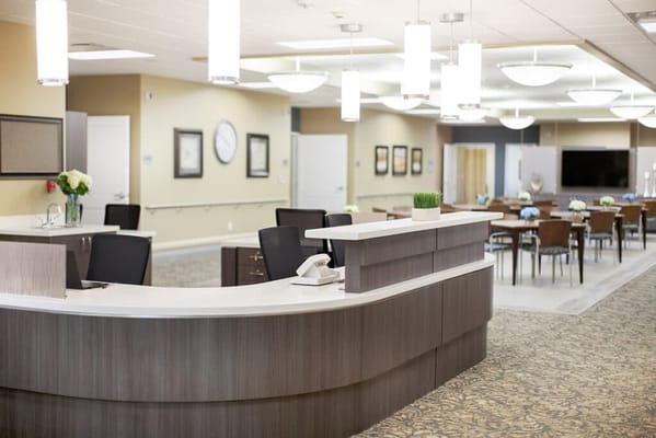 Bright, welcoming common area with modern seating