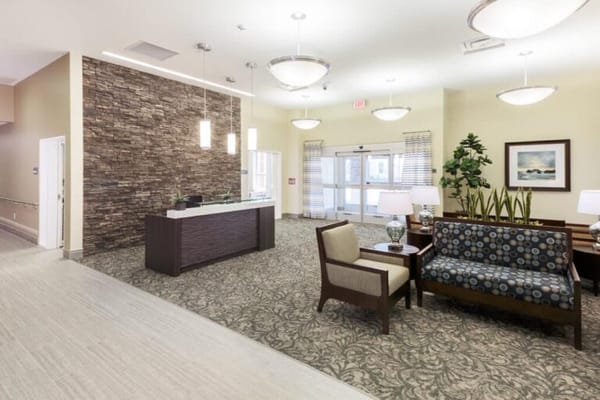 Lobby area with modern seating and decor