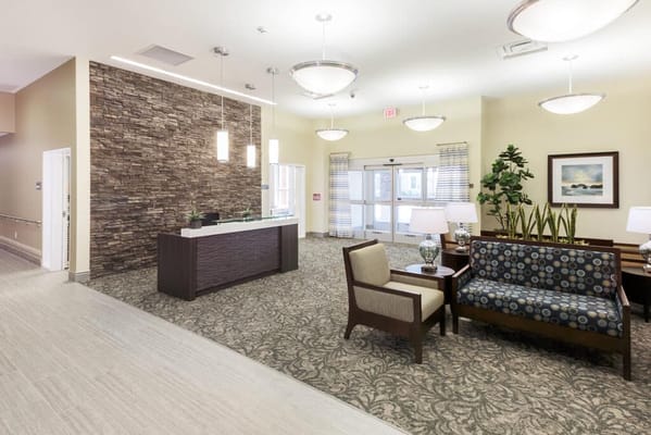 Lobby area with modern seating and decor