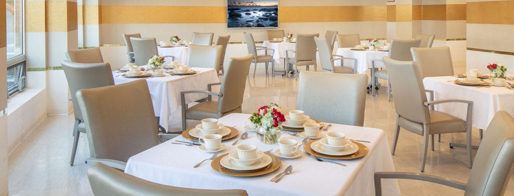 Elegant dining room set up for a meal service