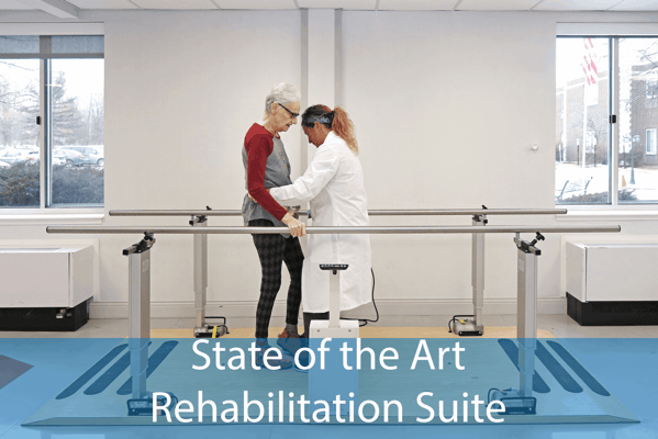 Physical therapy session in a well-lit rehabilitation suite