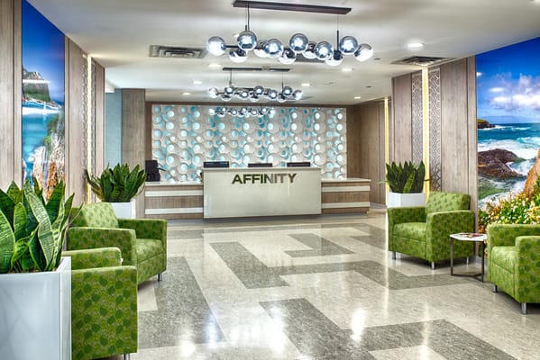 Bright interior lobby with modern furnishings