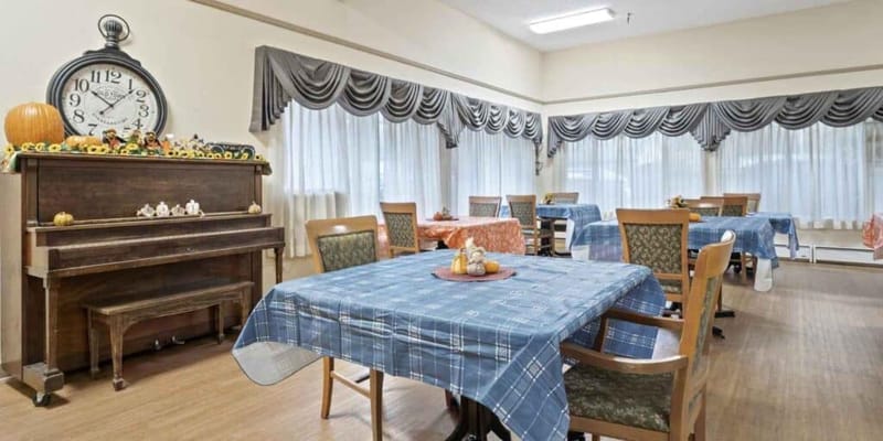 Interior dining room with tables and decor