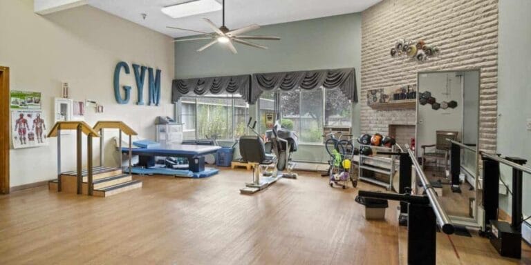 Interior view of a gym with fitness equipment