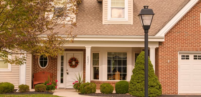 Exterior view of a residential building with porch