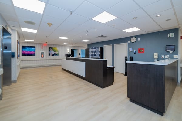 Well-lit reception area of a senior living facility