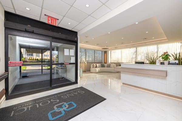 Bright and welcoming lobby of a senior living facility