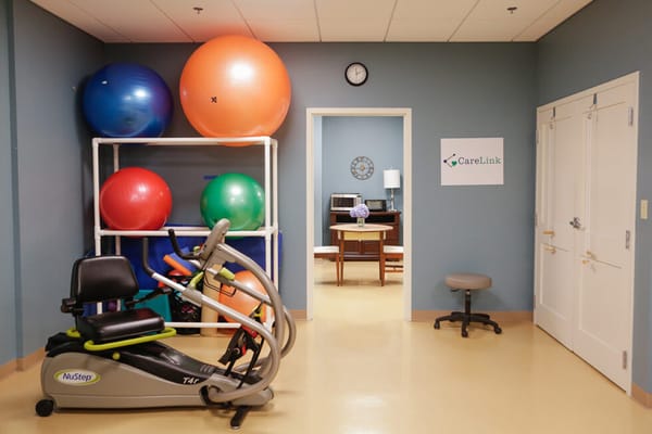 Exercise equipment in a therapy room