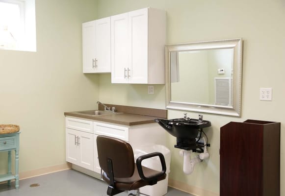 Interior view of a hair salon space