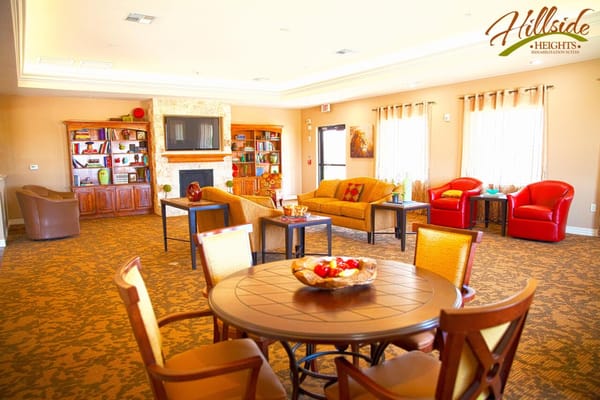 Bright common area with seating and decor