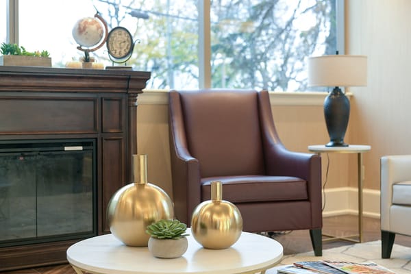Cozy interior lounge area with decorative vases