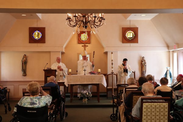 Residents participating in a religious service in the chapel