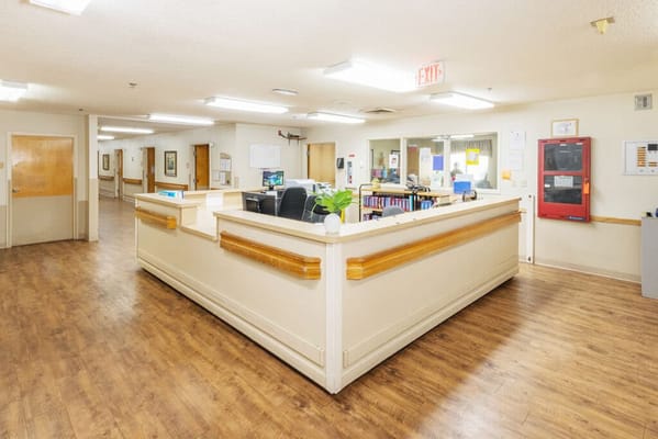 Interior view of a nursing facility reception area