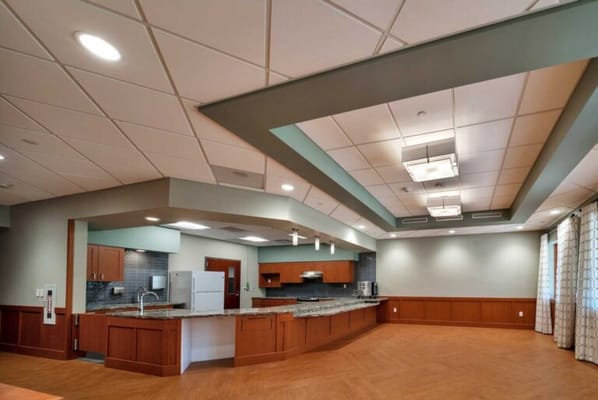 Bright kitchen area in a senior living facility
