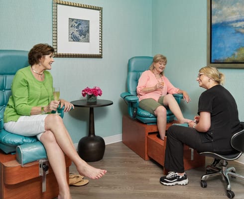 Residents enjoying a spa day with pedicures