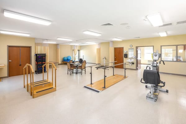 Therapy room with equipment for rehabilitation