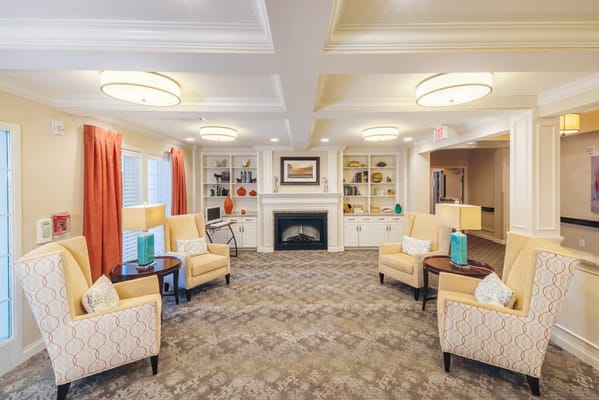 Bright common area with seating and decor