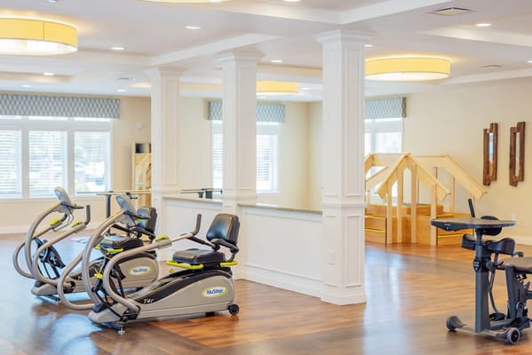 Interior fitness area with exercise equipment