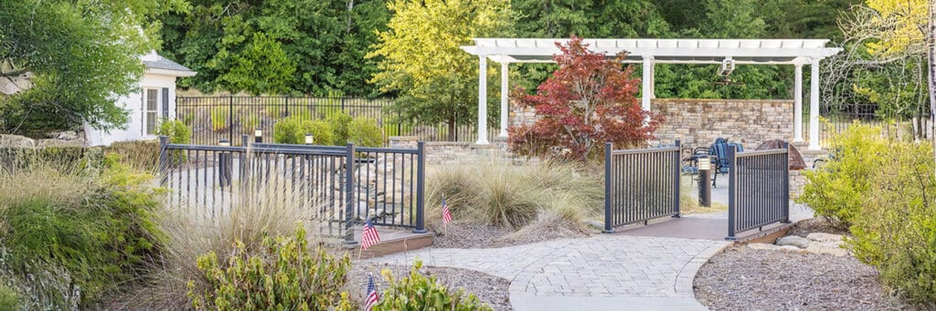 Well-maintained outdoor space with pathways and greenery