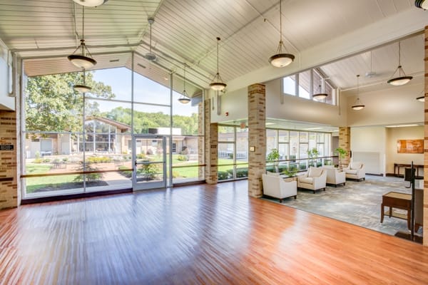 Bright and spacious common area with outdoor view