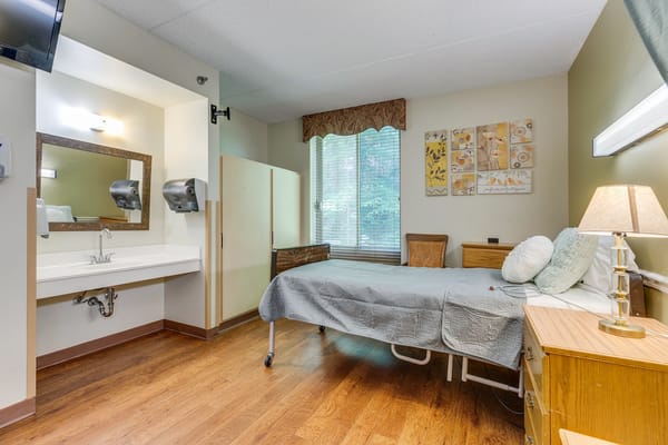 Cozy private room in a senior living facility